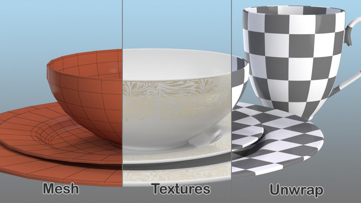 White and Gold Dinnerware Set 3D model