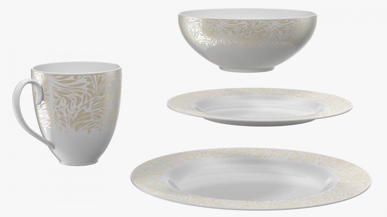 White and Gold Dinnerware Set 3D model