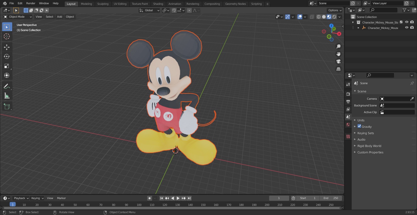 3D Character Mickey Mouse Standing