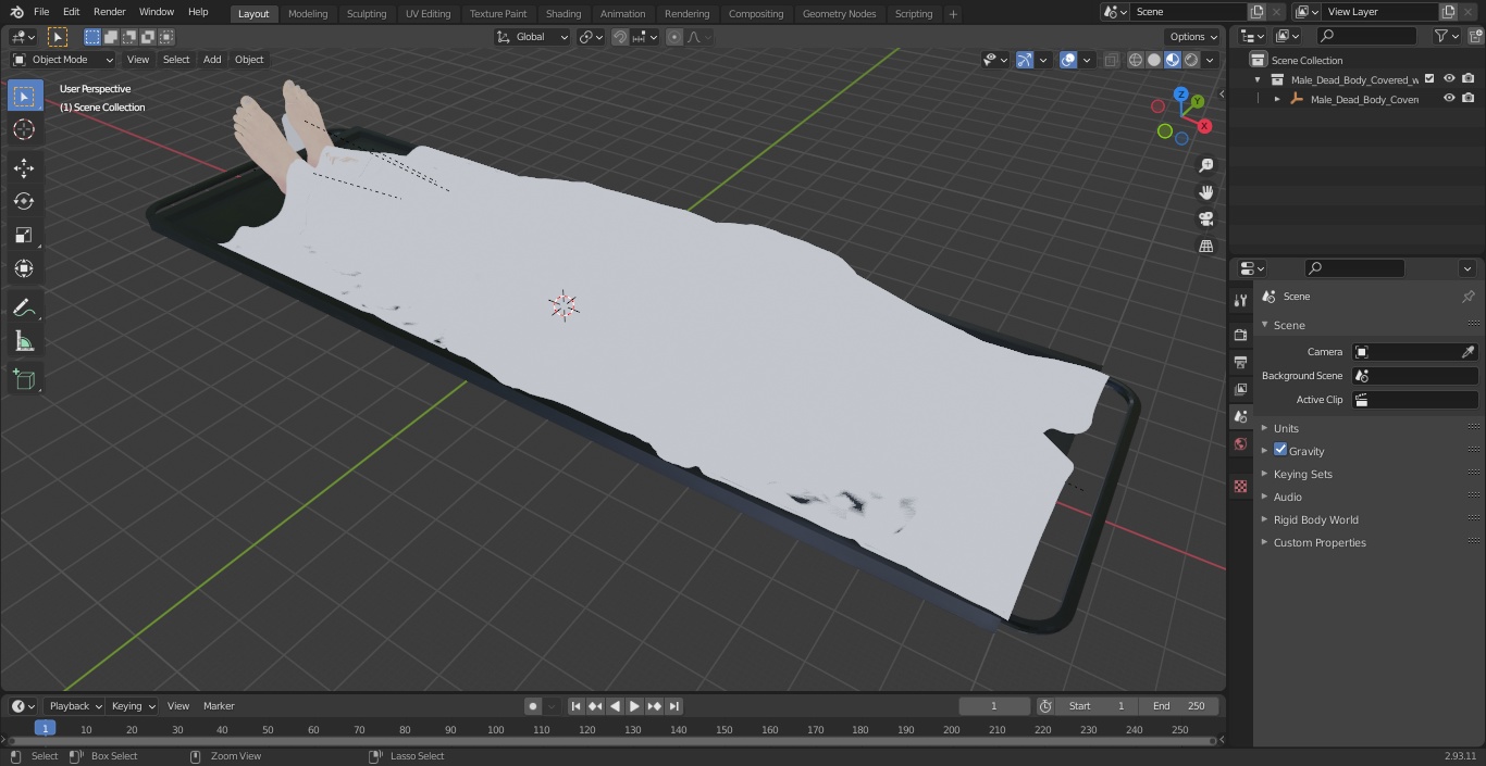 3D Male Dead Body Covered with Cloth model