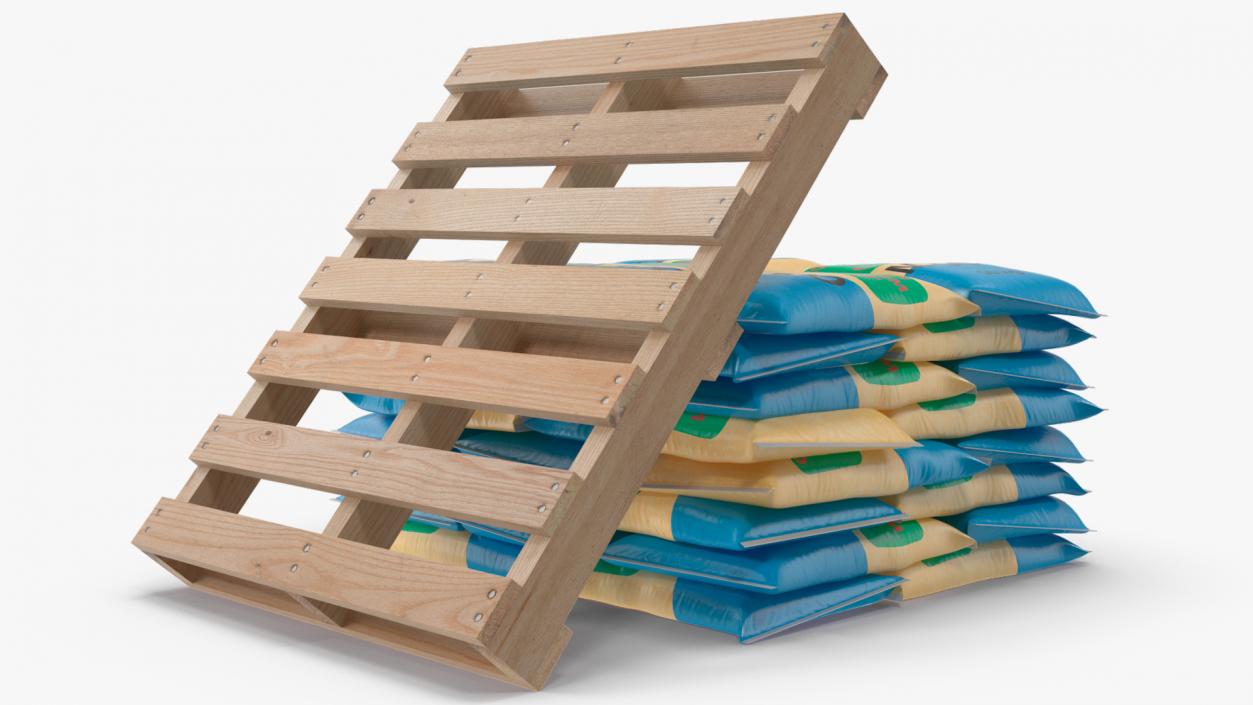 3D Cement Bags on Wooden Pallet model