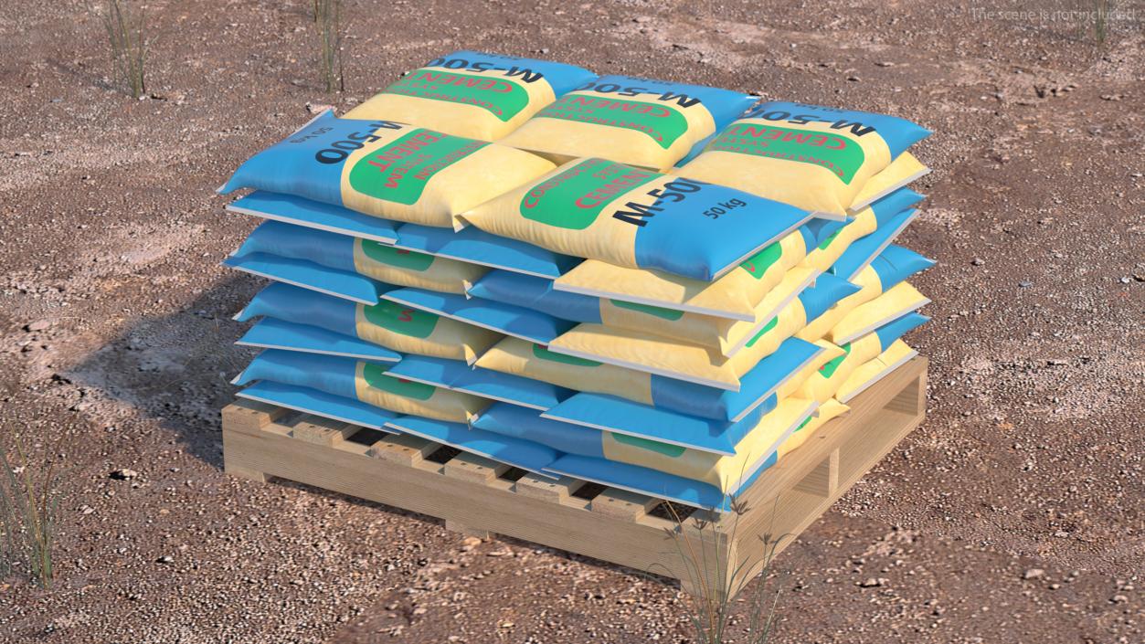 3D Cement Bags on Wooden Pallet model