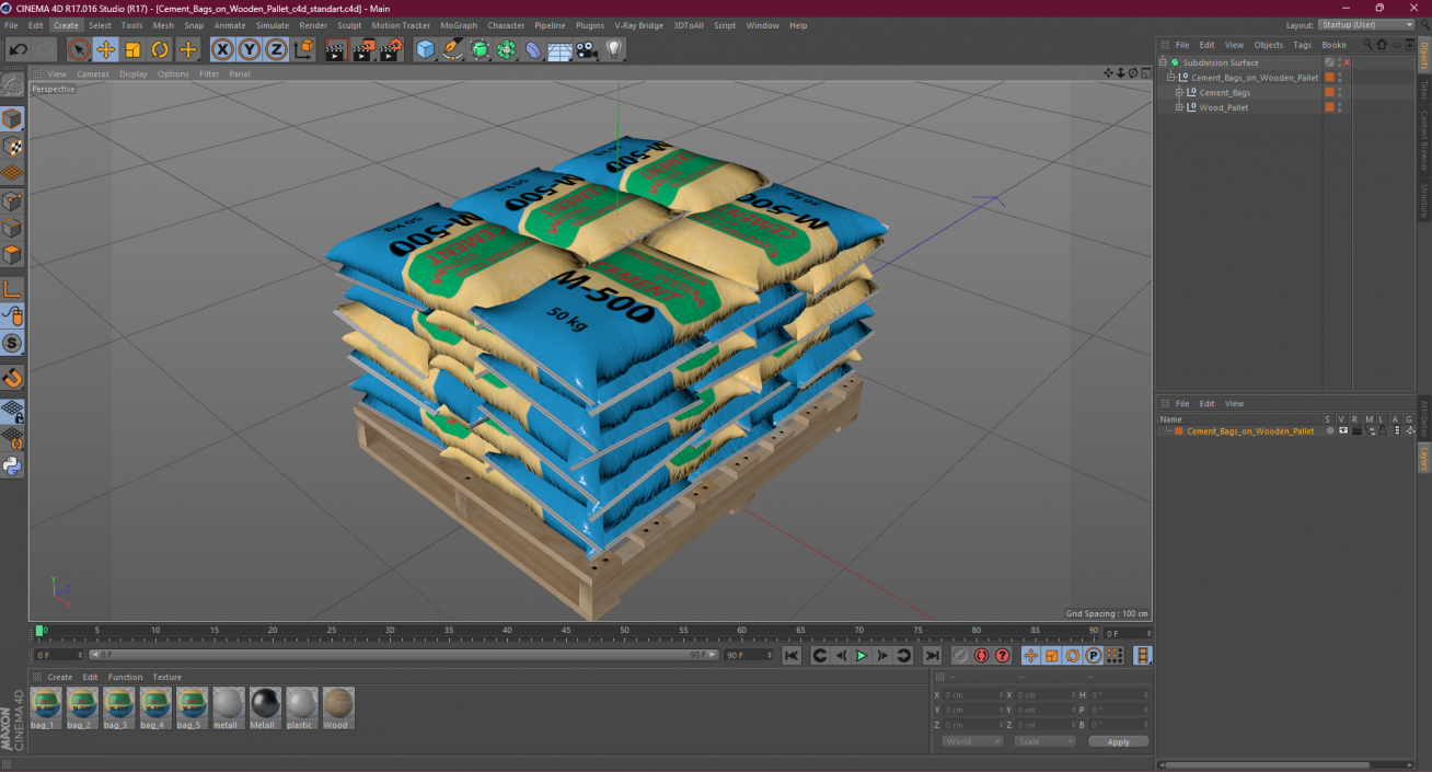 3D Cement Bags on Wooden Pallet model