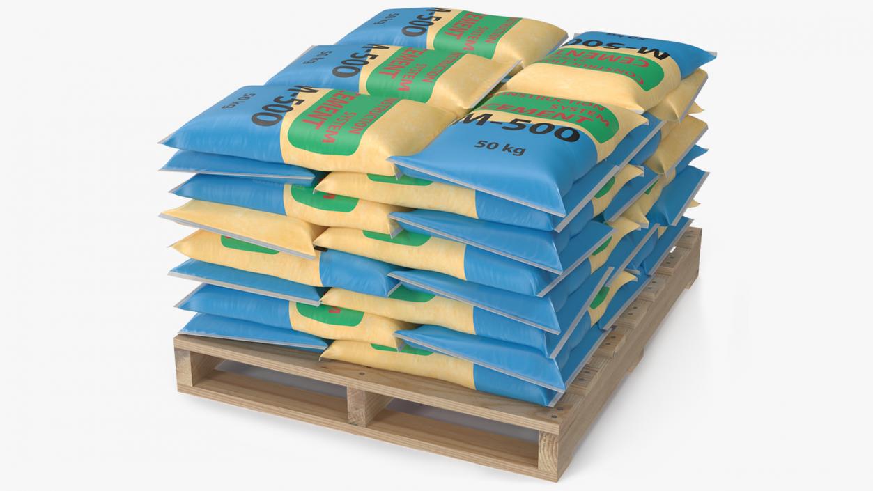 3D Cement Bags on Wooden Pallet model