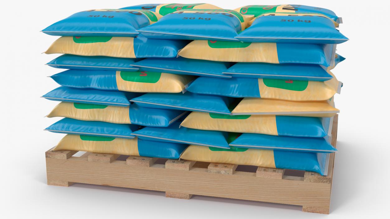 3D Cement Bags on Wooden Pallet model