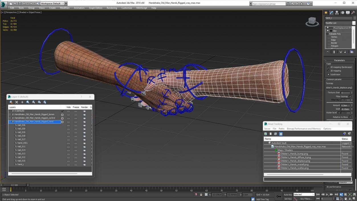 3D model Handshake Old Man Hands Rigged