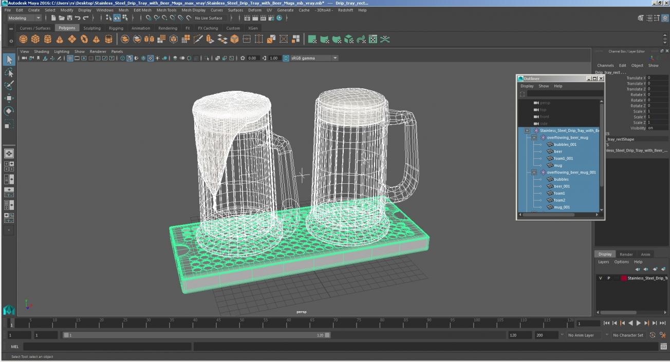 3D model Stainless Steel Drip Tray with Beer Mugs