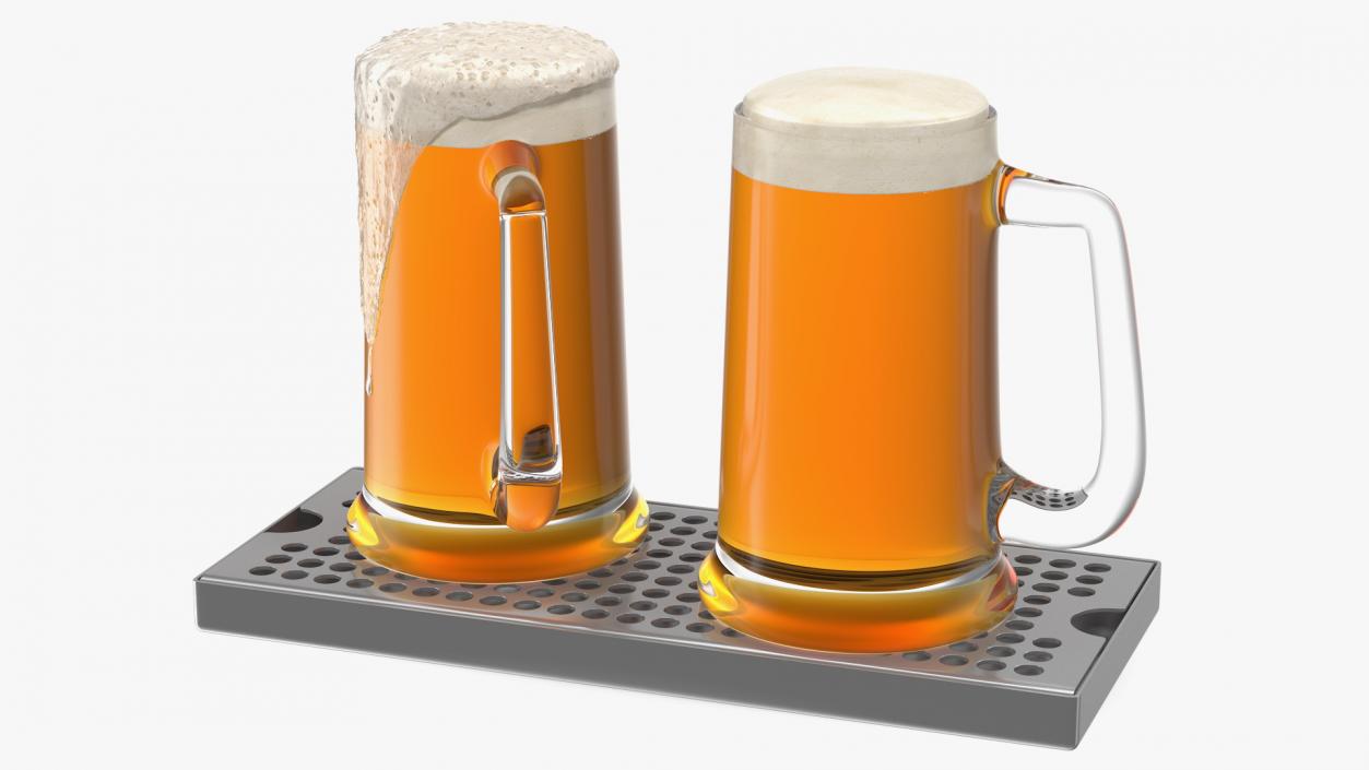 3D model Stainless Steel Drip Tray with Beer Mugs