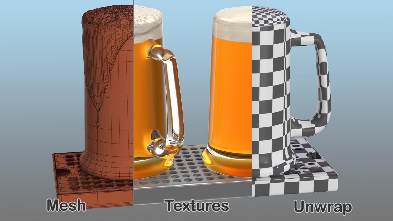 3D model Stainless Steel Drip Tray with Beer Mugs