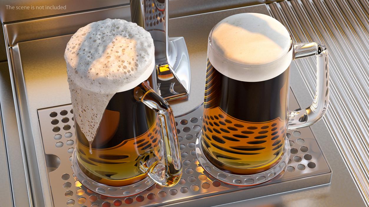 3D model Stainless Steel Drip Tray with Beer Mugs