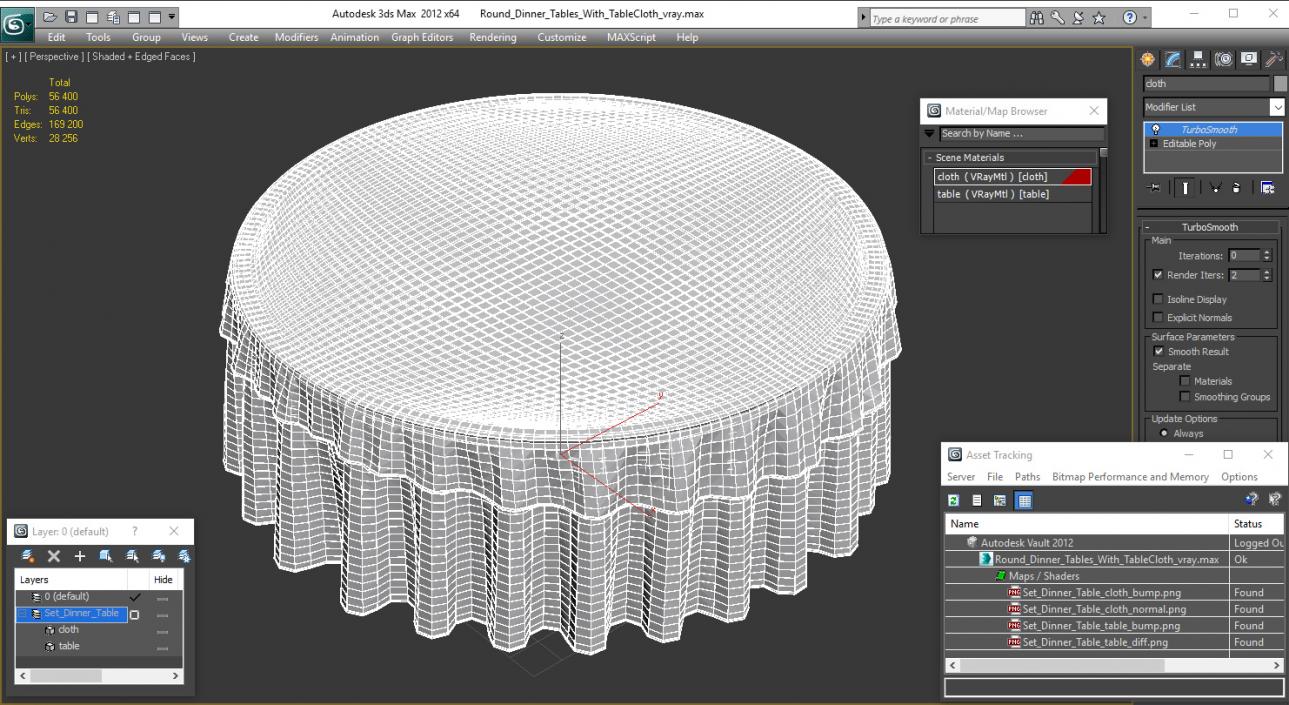 Round Dinner Table With TableCloth 3D model