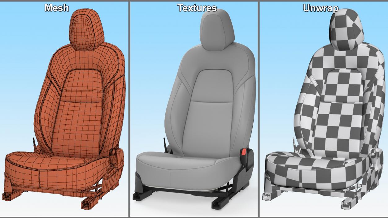 3D Car Front Right Seat Gray Leather model