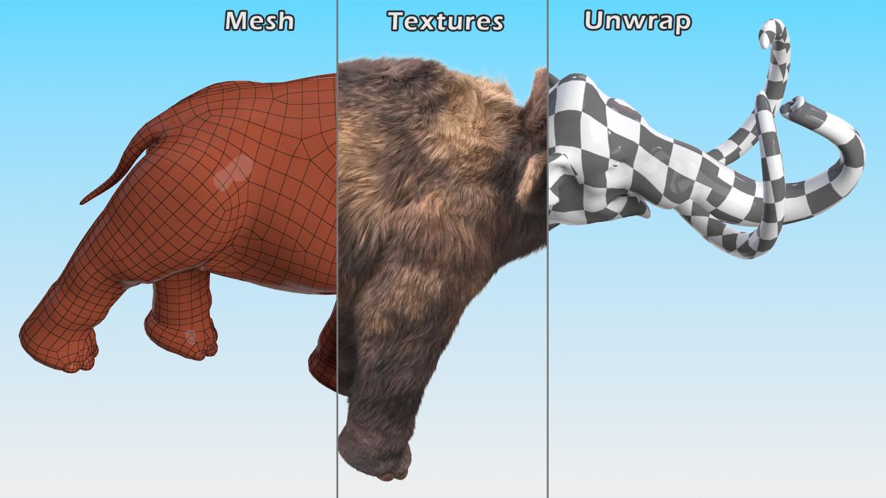 Mammoth Adult Roar Pose Fur 3D