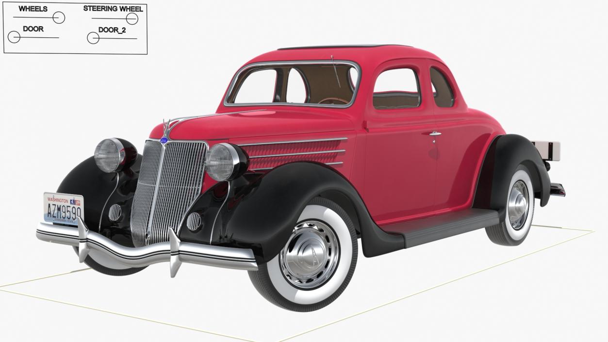 1936 Ford V8 Coupe Red Rigged 3D model