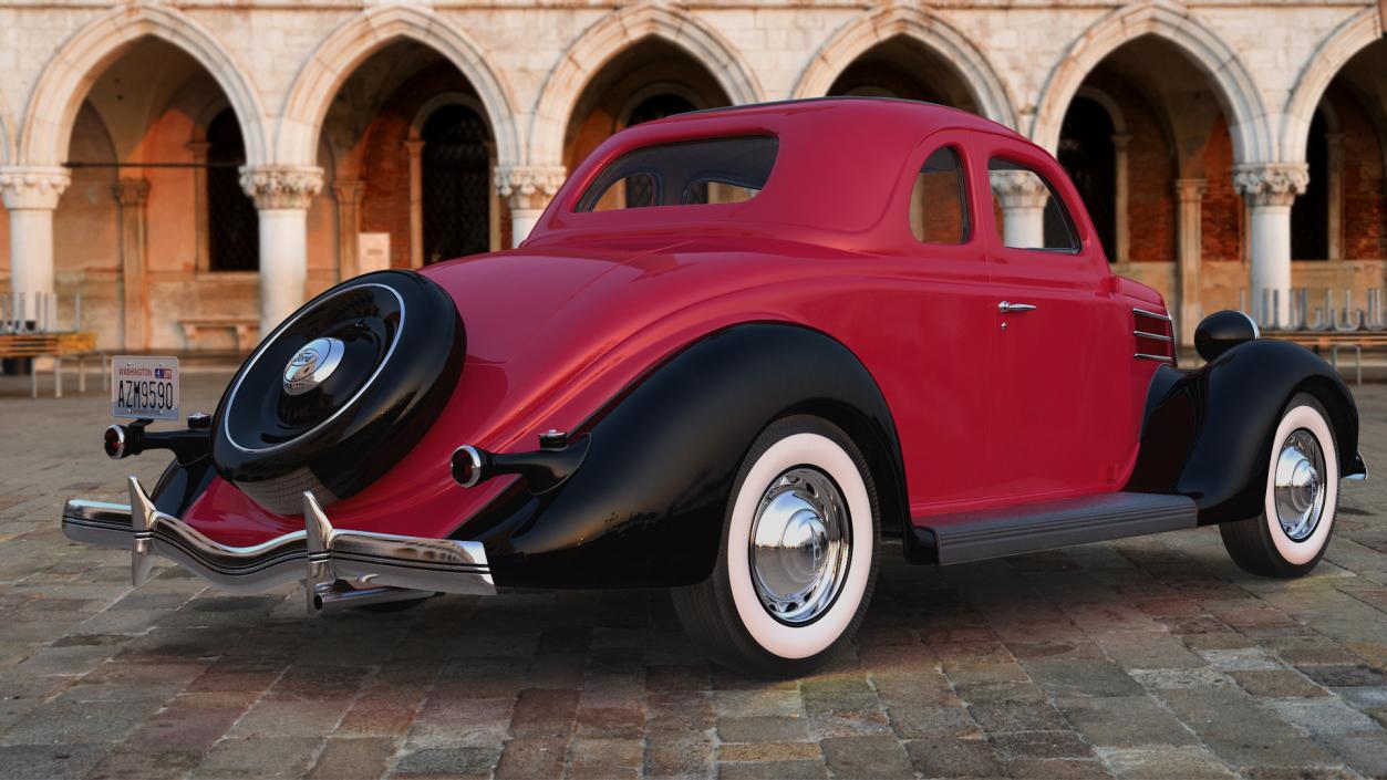 1936 Ford V8 Coupe Red Rigged 3D model