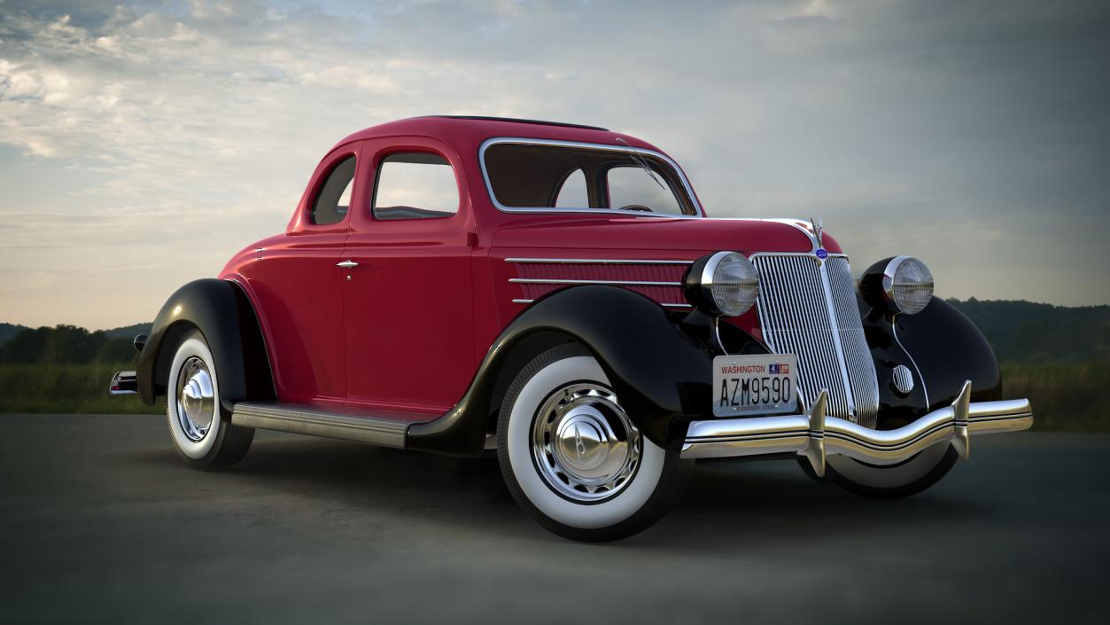 1936 Ford V8 Coupe Red Rigged 3D model