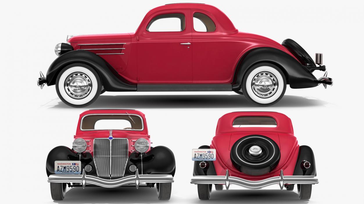 1936 Ford V8 Coupe Red Rigged 3D model