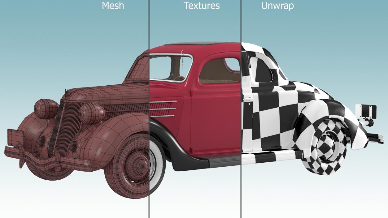 1936 Ford V8 Coupe Red Rigged 3D model