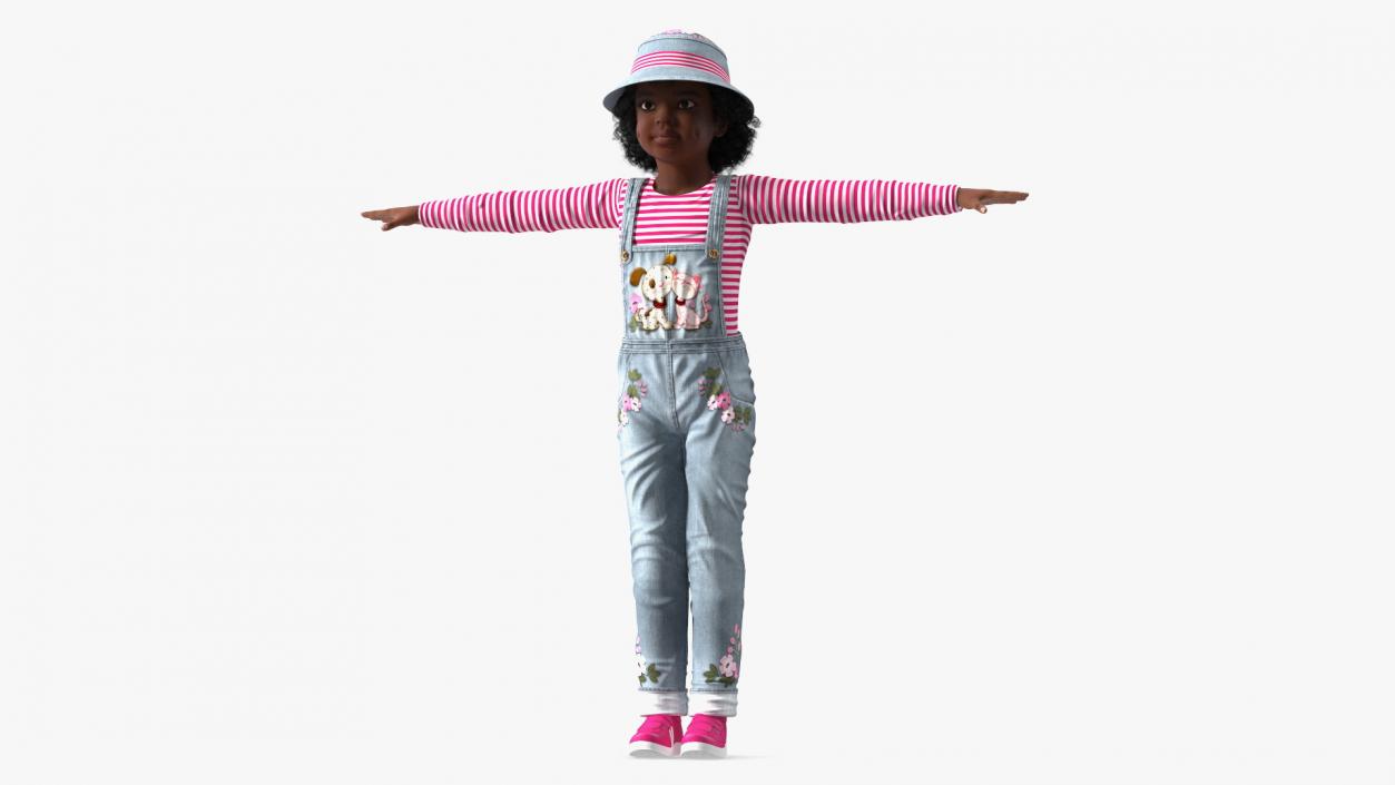 Dressed Street Style Black Girl Child T-Pose 3D model