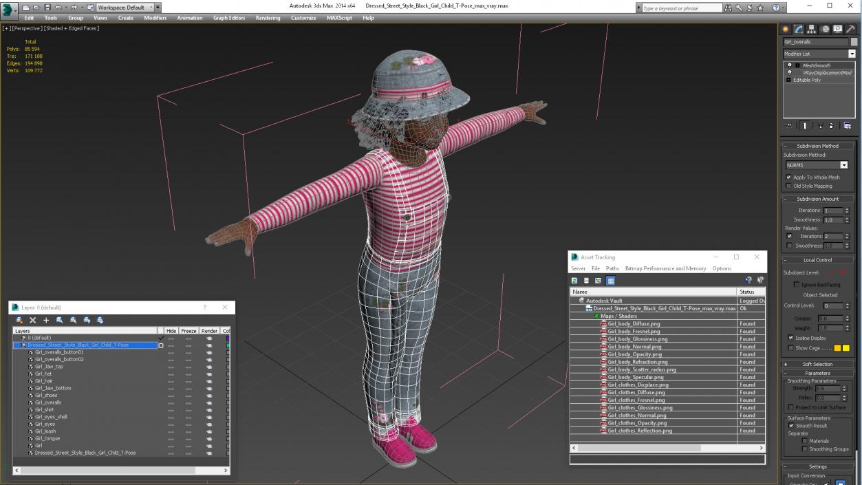 Dressed Street Style Black Girl Child T-Pose 3D model