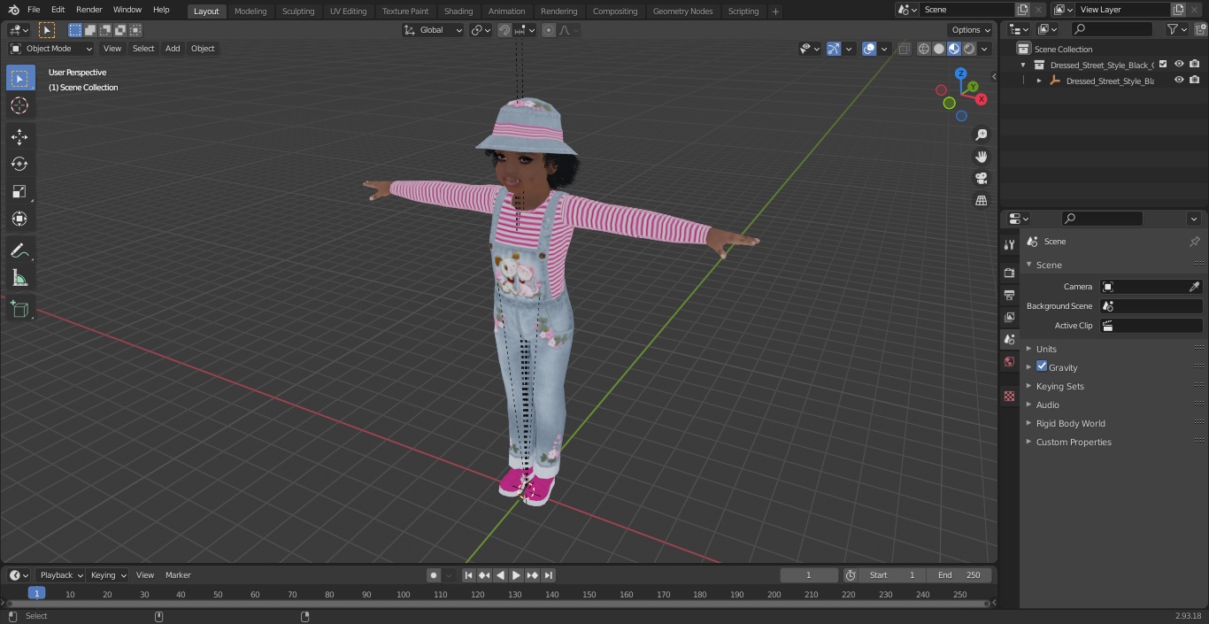 Dressed Street Style Black Girl Child T-Pose 3D model