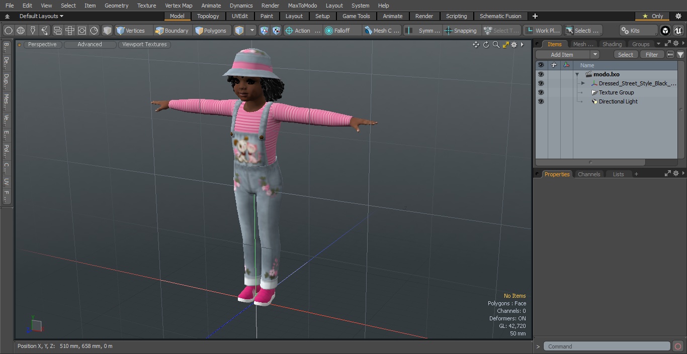 Dressed Street Style Black Girl Child T-Pose 3D model