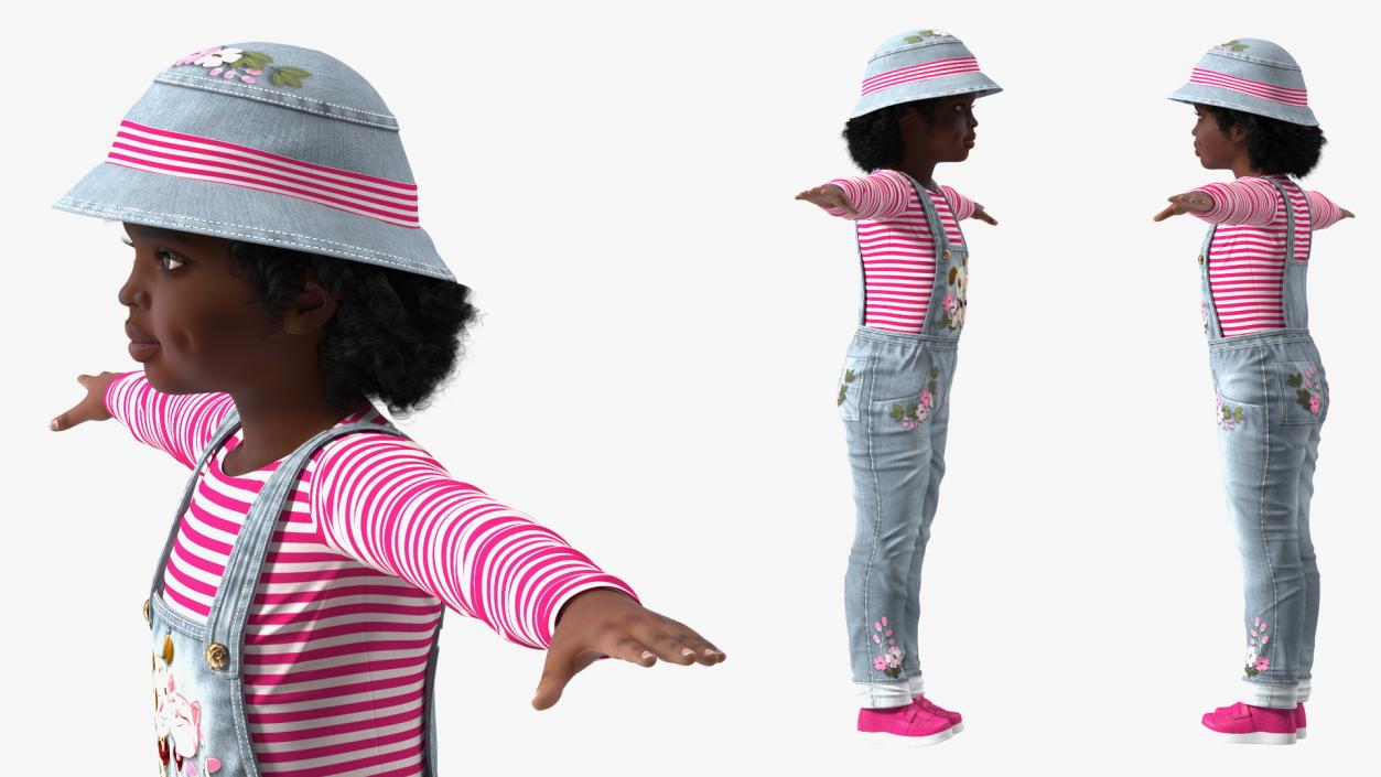 Dressed Street Style Black Girl Child T-Pose 3D model