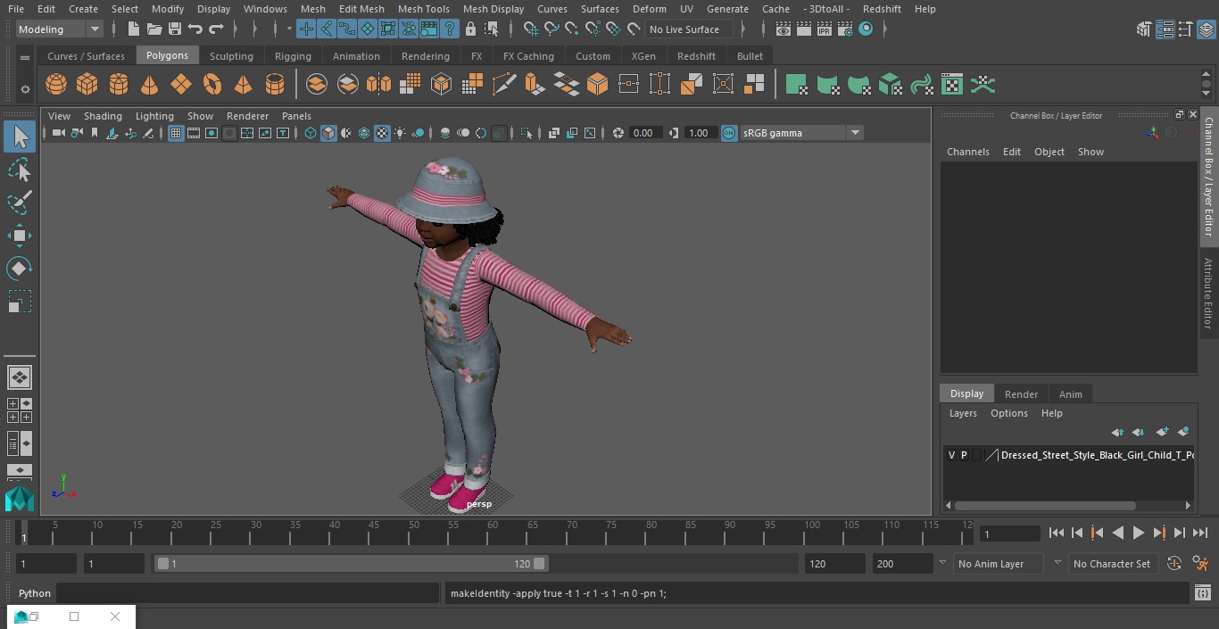 Dressed Street Style Black Girl Child T-Pose 3D model