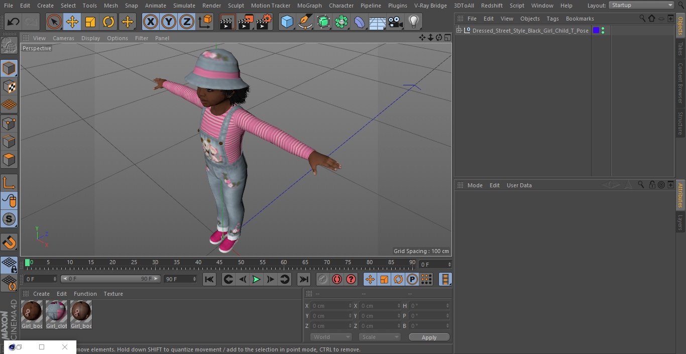 Dressed Street Style Black Girl Child T-Pose 3D model