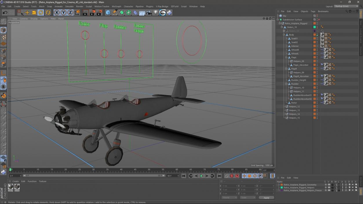 3D model Retro Airplane Rigged for Cinema 4D