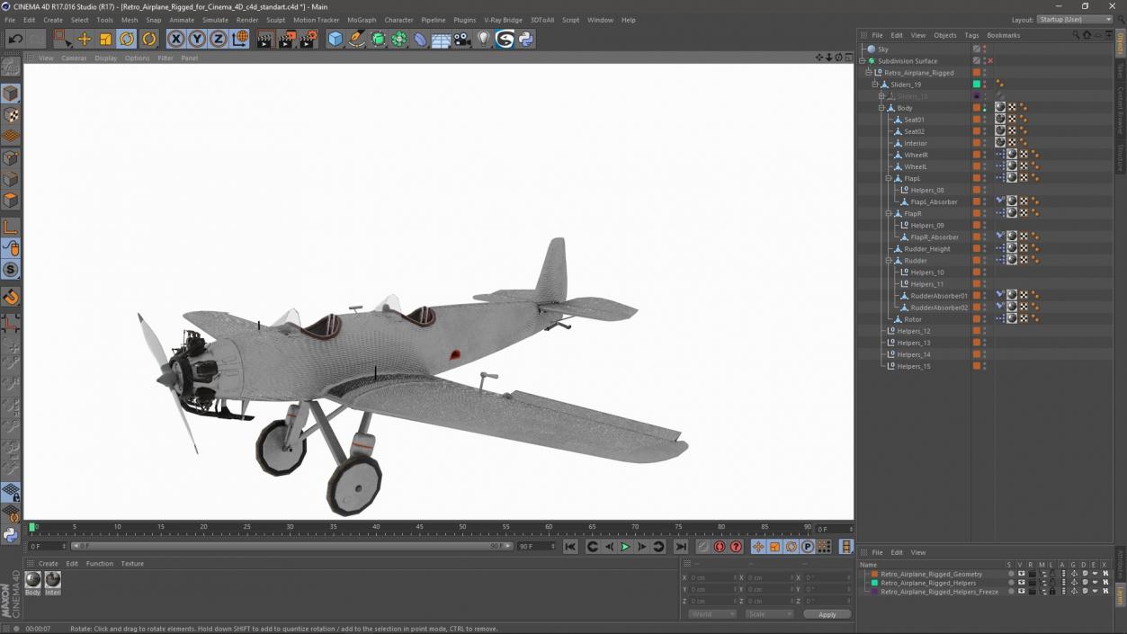 3D model Retro Airplane Rigged for Cinema 4D