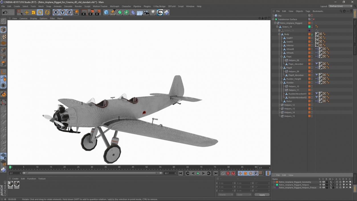 3D model Retro Airplane Rigged for Cinema 4D