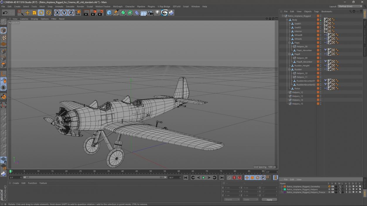 3D model Retro Airplane Rigged for Cinema 4D