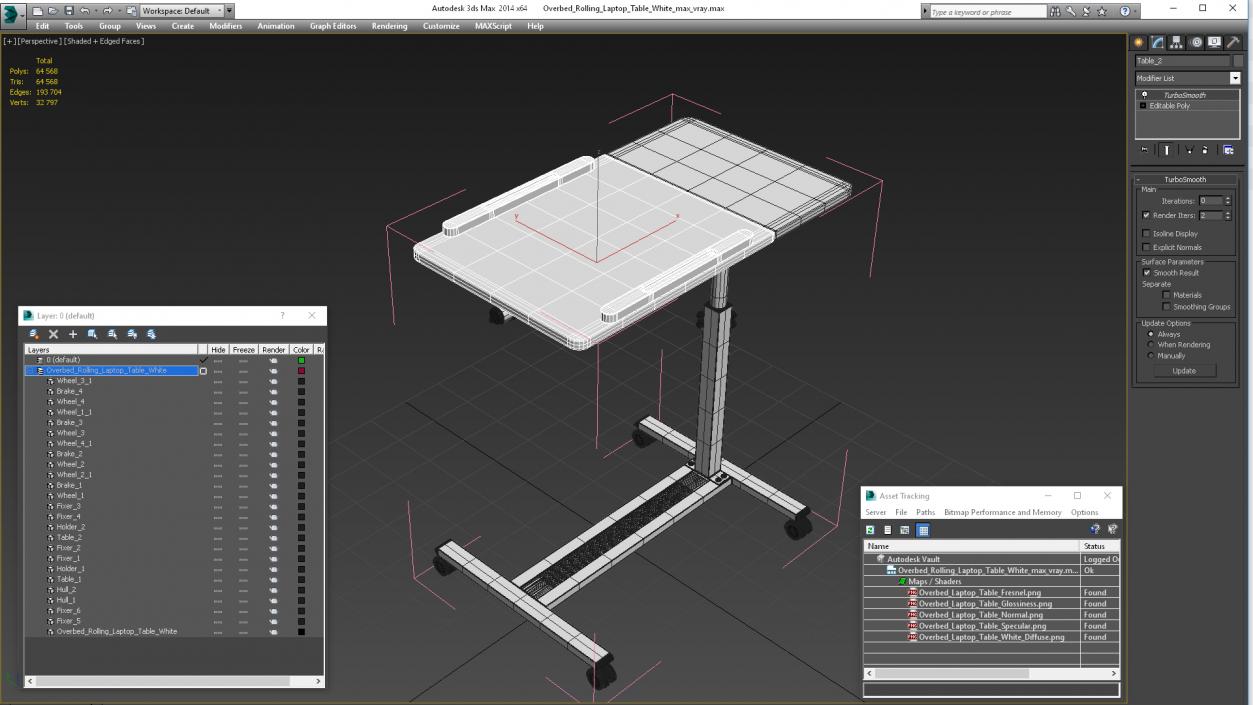 Overbed Rolling Laptop Table White 3D model