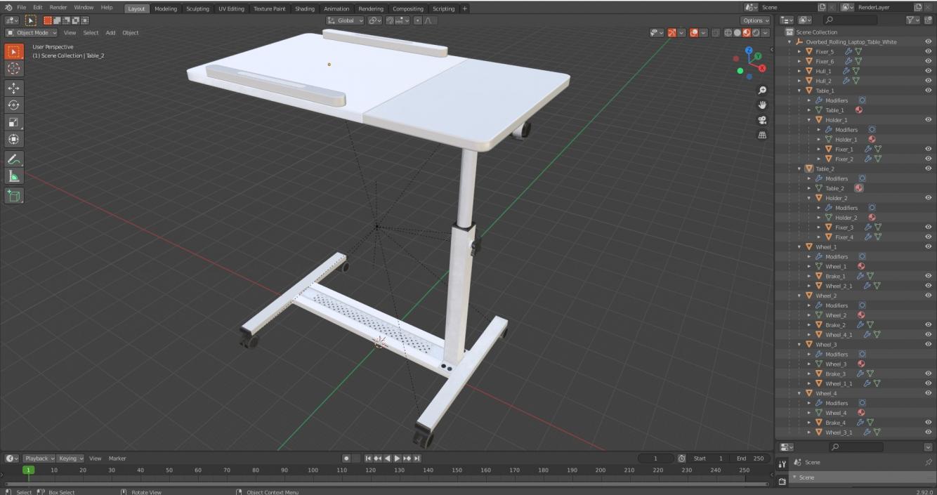 Overbed Rolling Laptop Table White 3D model