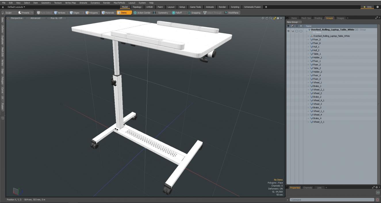 Overbed Rolling Laptop Table White 3D model