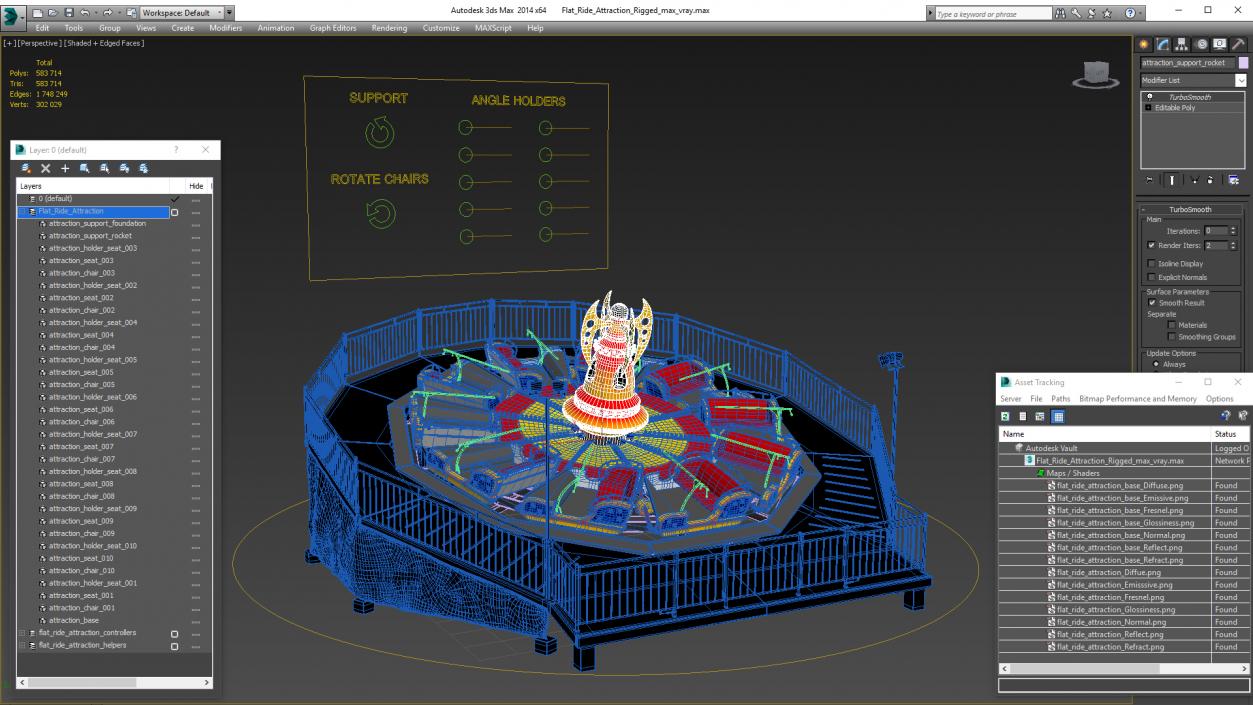 Flat Ride Attraction Rigged 3D