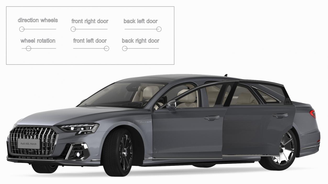 3D Audi A8L Horch Limousine Grey Rigged