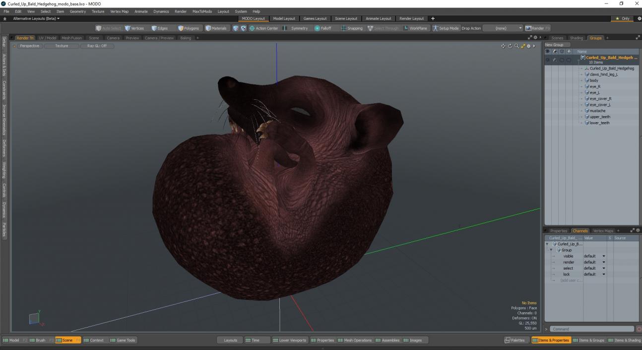 3D Curled Up Bald Hedgehog model