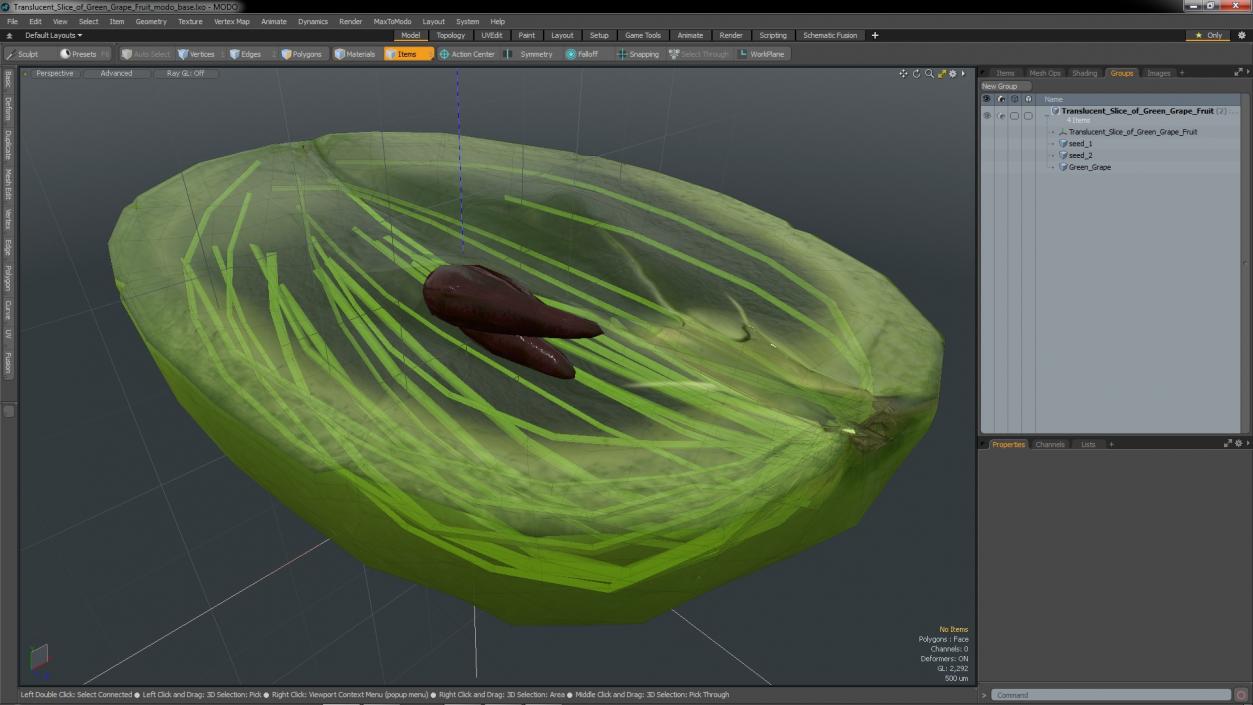 3D Translucent Slice of Green Grape Fruit model