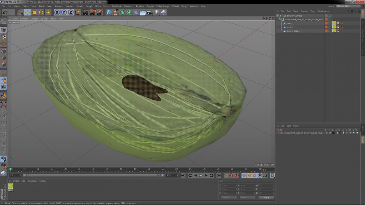 3D Translucent Slice of Green Grape Fruit model