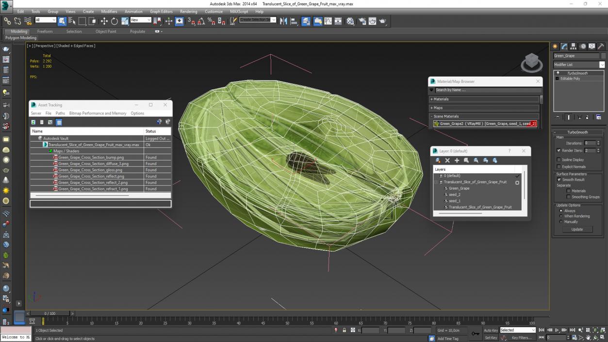 3D Translucent Slice of Green Grape Fruit model