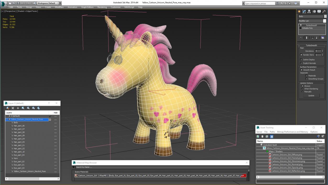 3D model Yellow Cartoon Unicorn Neutral Pose