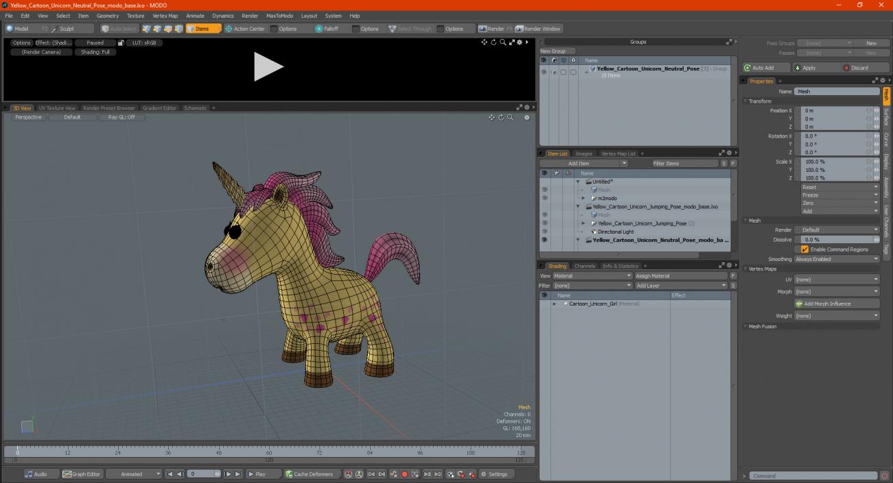 3D model Yellow Cartoon Unicorn Neutral Pose