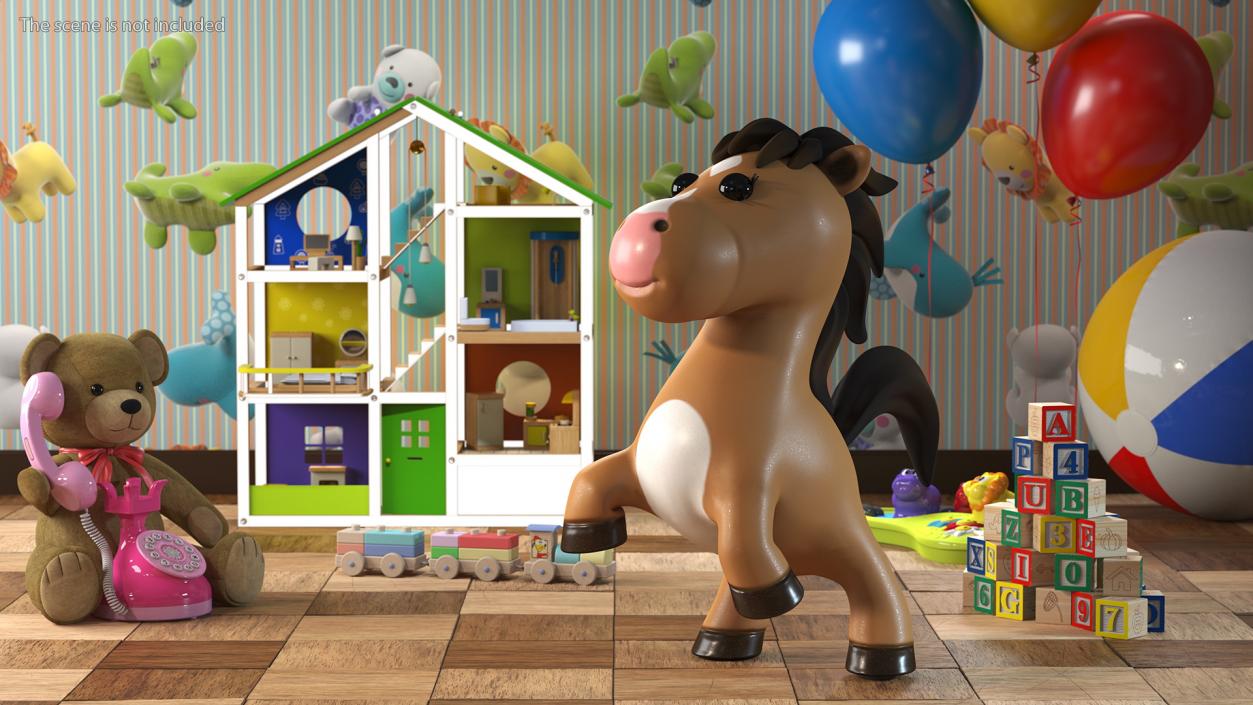 Brown Cartoon Horse Jumping Pose 3D