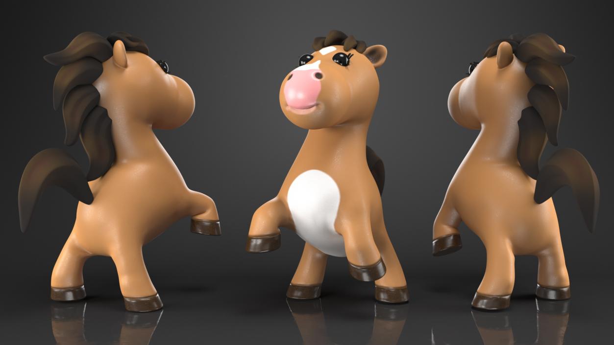 Brown Cartoon Horse Jumping Pose 3D