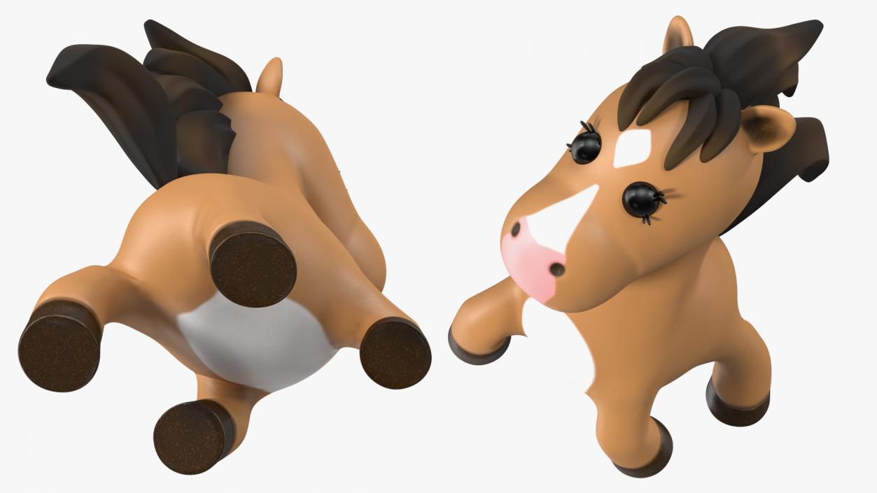 Brown Cartoon Horse Jumping Pose 3D