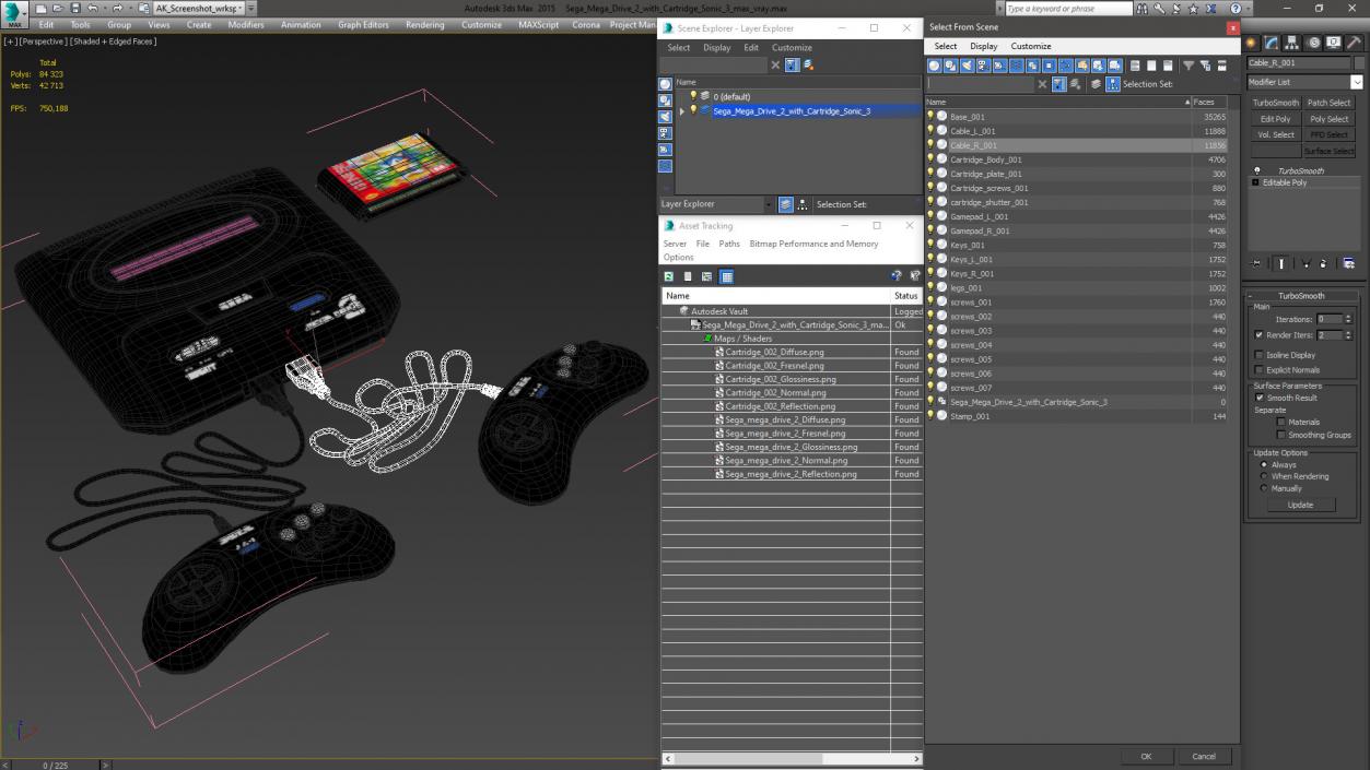 3D model Sega Mega Drive 2 with Cartridge Sonic 3