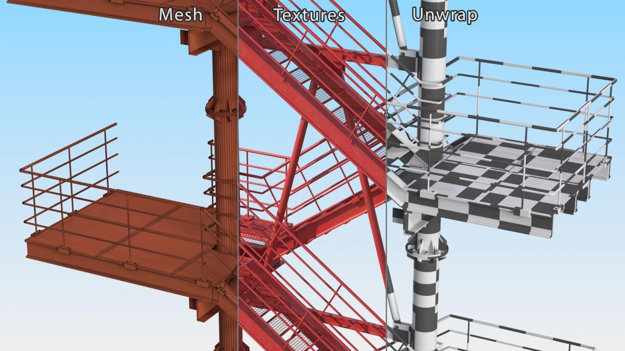 3D model Modular Fire Escape Red 2