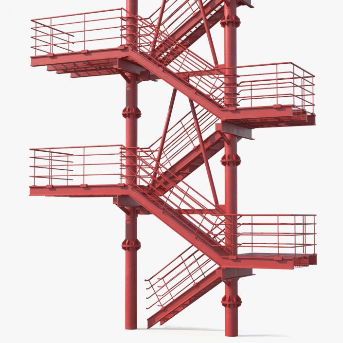 3D model Modular Fire Escape Red 2